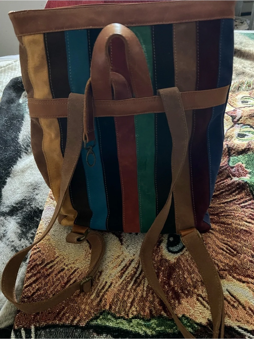 Striped Multicolor Suede & Leather Backpack